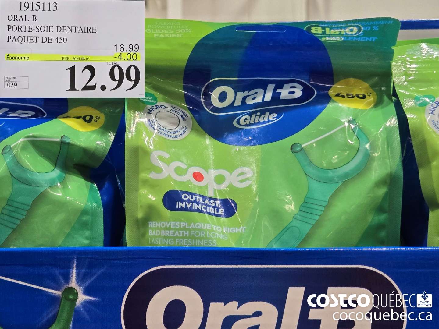 1915113 ORAL-B PORTE-SOIE DENTAIRE PAQUET DE 450  ($4.00 INSTANT SAVINGS EXPIRES ON 2025-08-03) $12.99