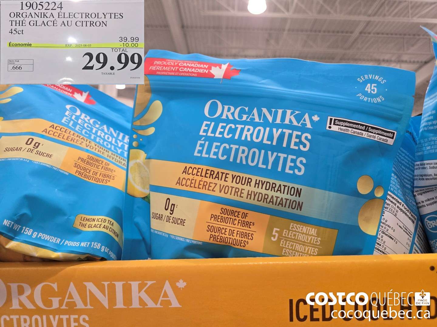 1905224 ORGANIKA ELECTROLYTES THE GLACE AU CITRON 4Sct | 39.99 Economie EXP. 2025-08-03 -10.00 EAL er TAXABLE 2025/07/04  $29.99