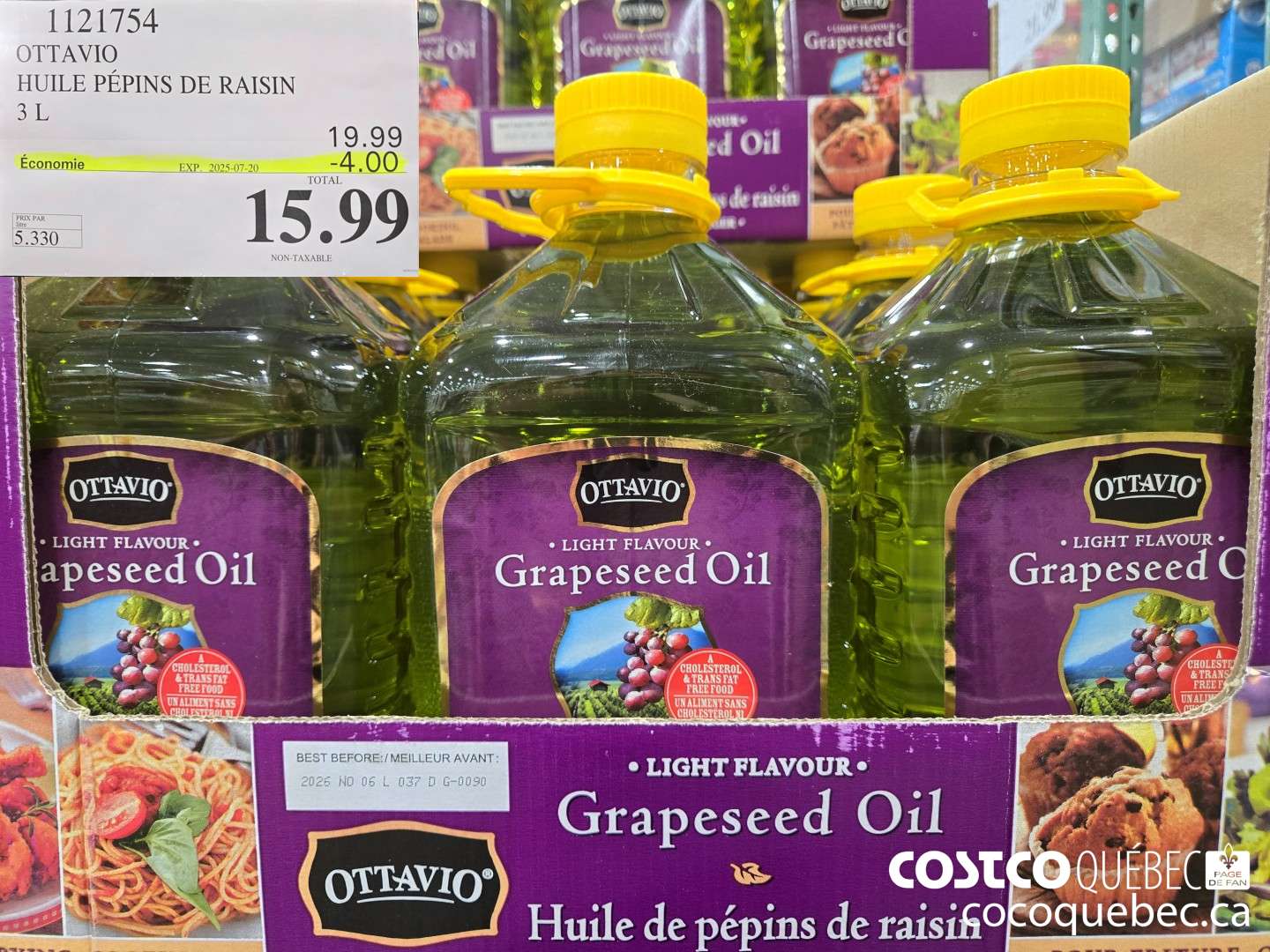 1121754 OTTAVIO HUILE PEPINS DE RAISIN 3L  ($4.00 INSTANT SAVINGS EXPIRES ON 2025-07-20) $15.99