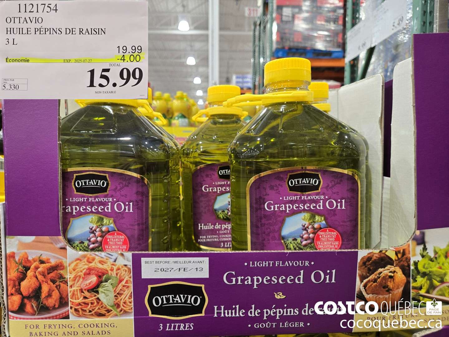 1121754 OTTAVIO HUILE PEPINS DE RAISIN 3L  ($4.00 INSTANT SAVINGS EXPIRES ON 2025-07-27) $15.99