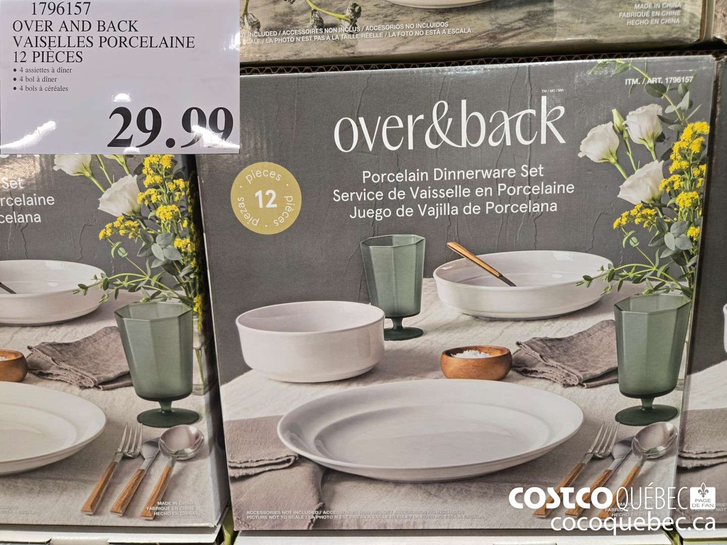 1796157 OVER AND BACK VAISELLES PORCELAINE 12 PIECES  $29.99