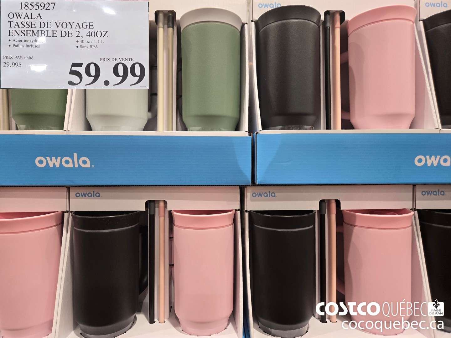 1855927 OWALA TASSE DE VOYAGE ENSEMRLE DE 2, 400Z  $59.99