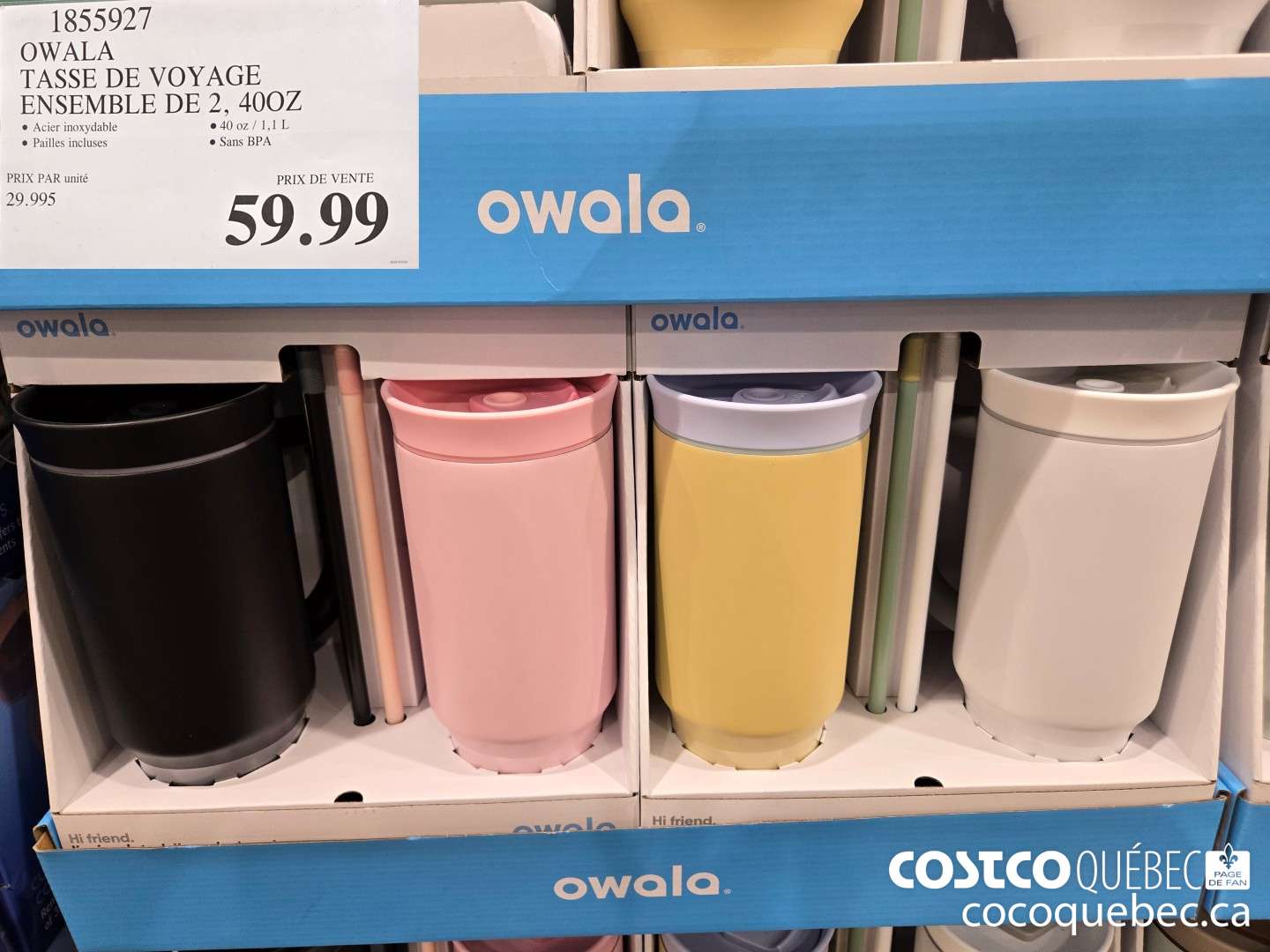 1855927 OWALA TASSE DE VOYAGE ENSEMRLE DE 2, 400Z  $59.99