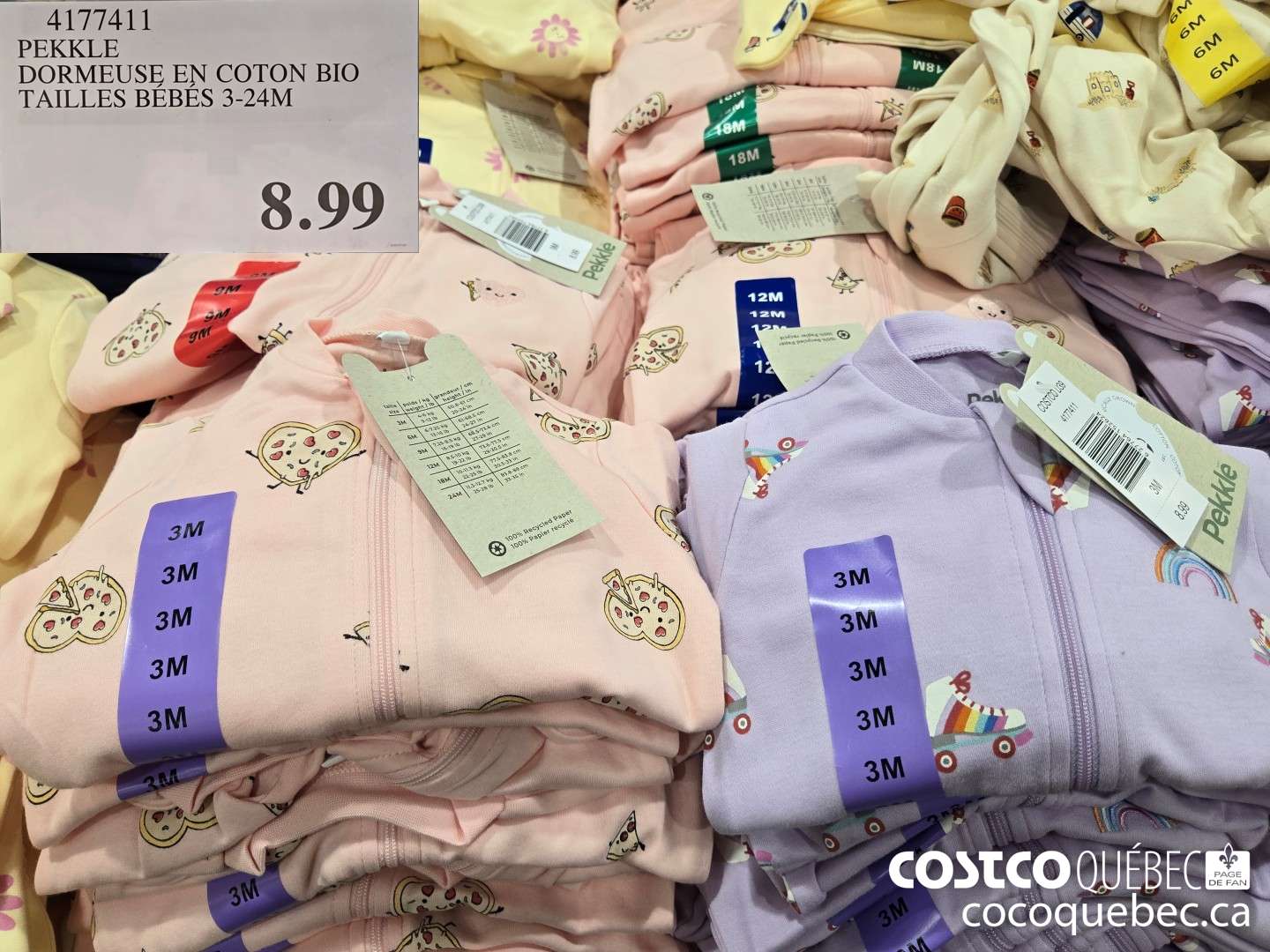 4177411 PEKKLE DORMEUSE EN COTON BIO FILLE TAILLE 3-24 MOIS  $8.99