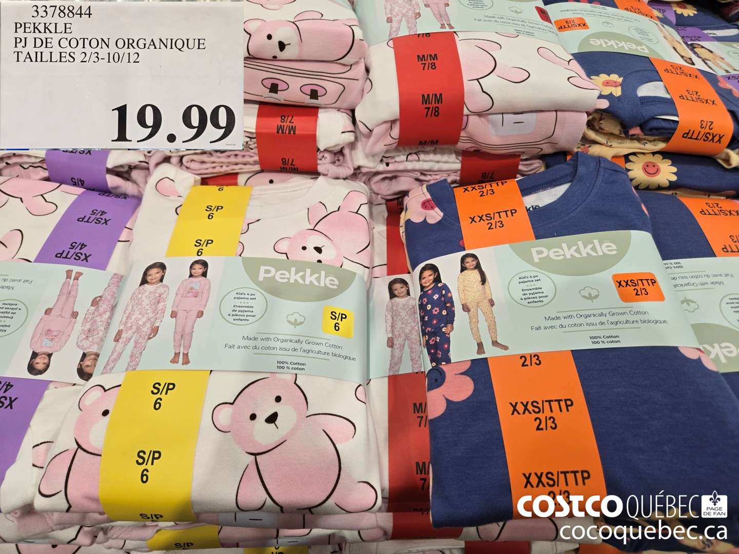 3378844 PEKKLE PJ DE COTON ORGANIQUE TAILLES 2/3-10/12  $19.99