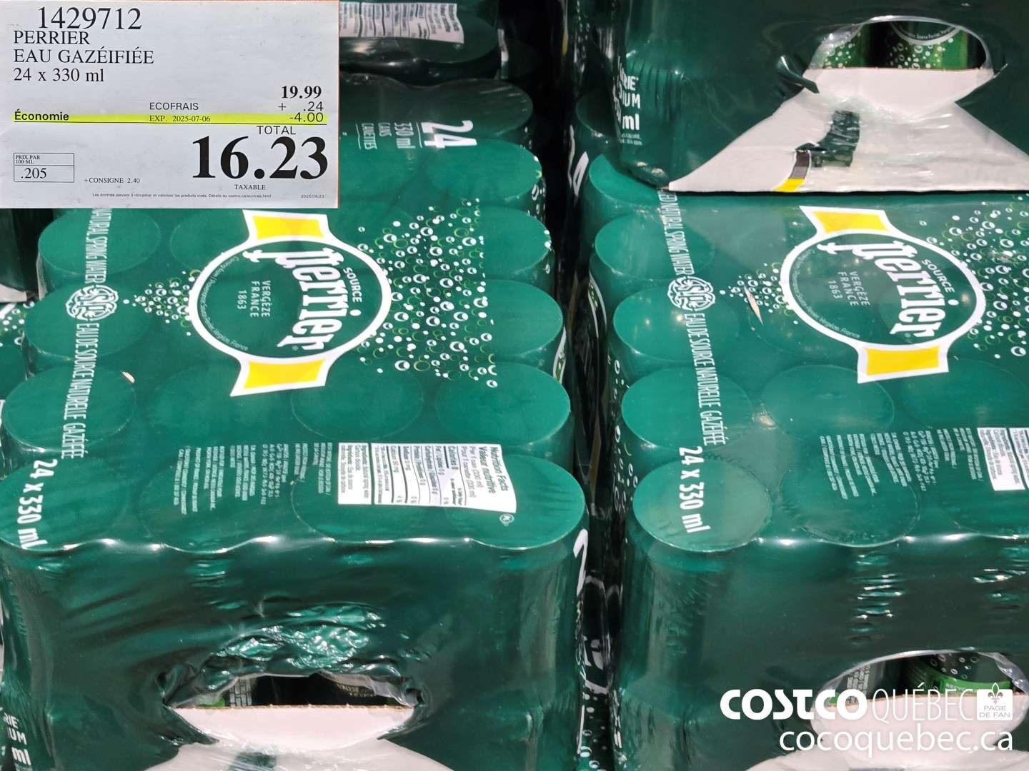 1429712 PERRIER EAU GAZEIFIEE 24 x 330 ml  ($4.00 INSTANT SAVINGS EXPIRES ON 2025-07-06) $16.23