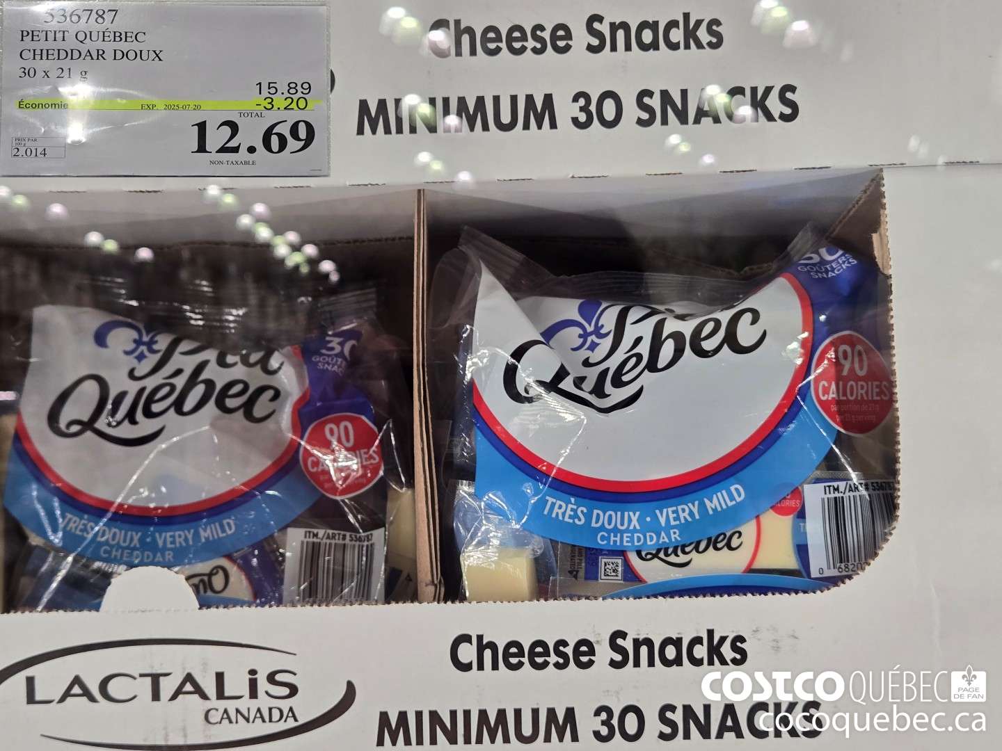 536787 PETIT QUEBEC CHEDDAR DOUX 30x 21g  ($3.20 INSTANT SAVINGS EXPIRES ON 2025-07-20) $12.69