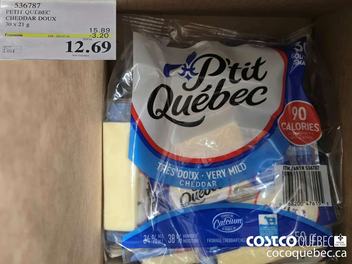 536787 PETIT QUEBEC CHEDDAR DOUX 30x 21g  ($3.20 INSTANT SAVINGS EXPIRES ON 2025-07-20) $12.69