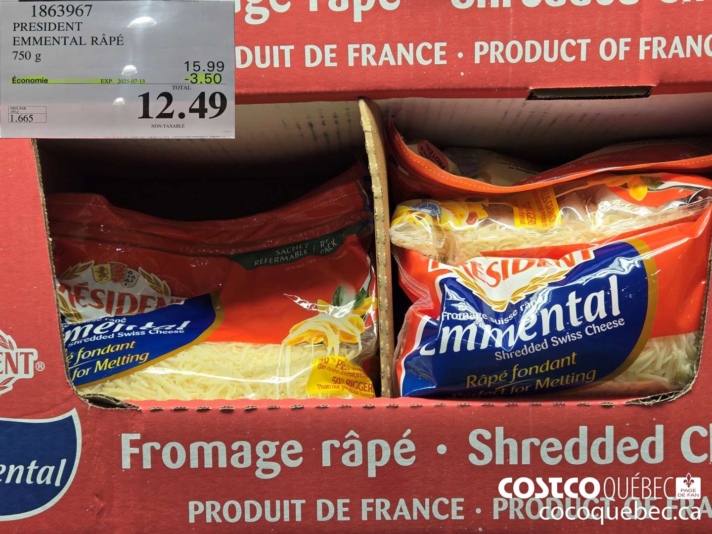 1863967 PRESIDENT EMMENTAL RAPE 750 g  ($3.50 INSTANT SAVINGS EXPIRES ON 2025-07-13) $12.49