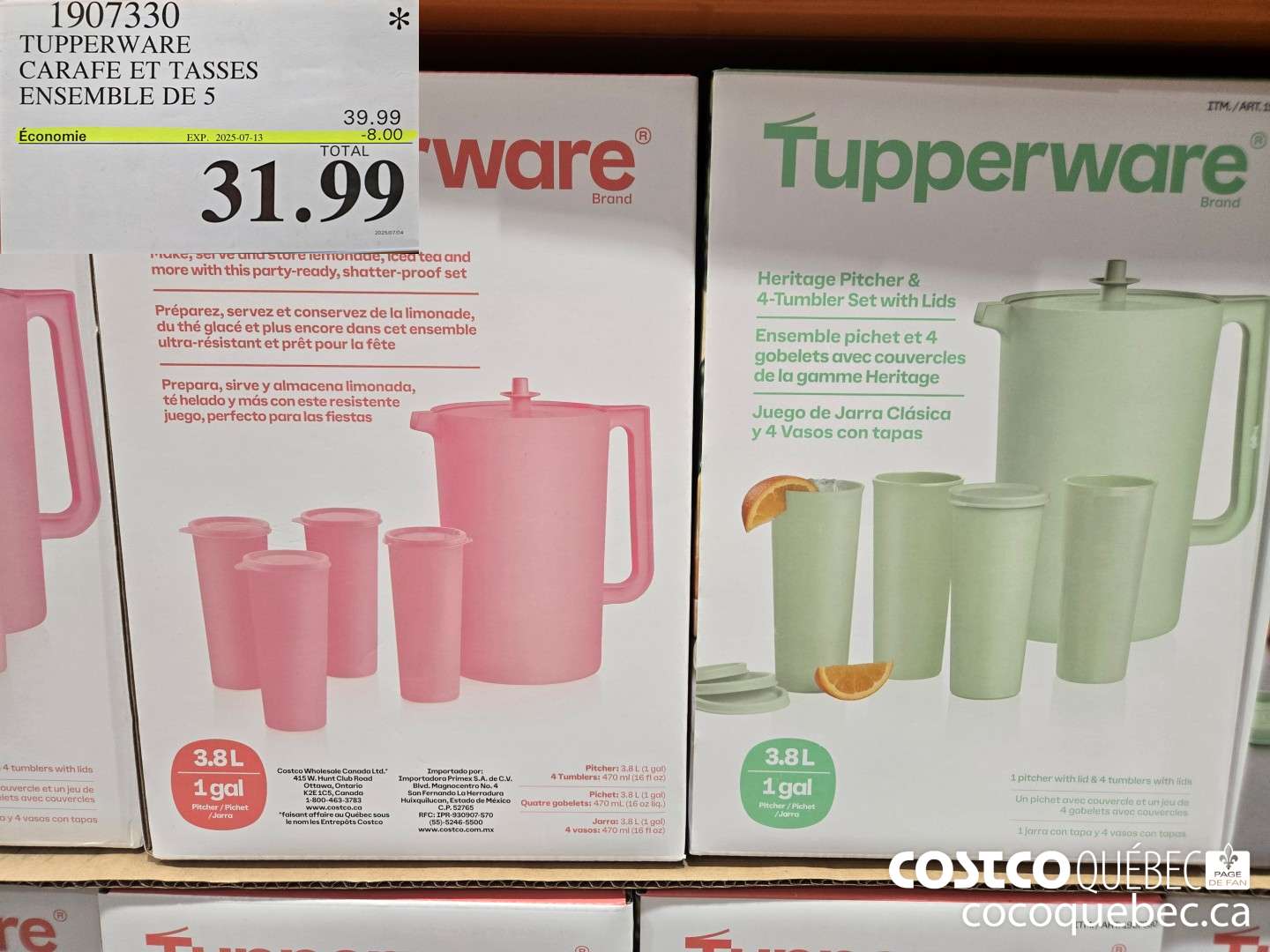 1907330 PUPPERWARE CARAFE ET TASSES ENSEMBLE DE 5  ($8.00 INSTANT SAVINGS EXPIRES ON 2025-07-13) $31.99