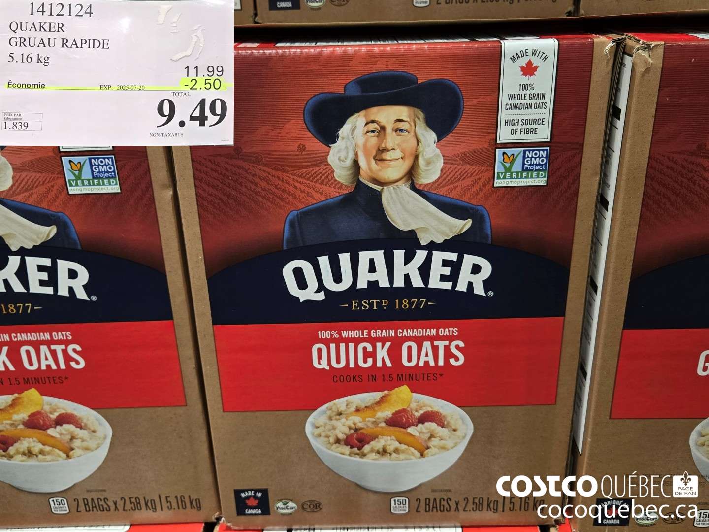 1412124 QUAKER GRUAU RAPIDE  ($2.50 INSTANT SAVINGS EXPIRES ON 2025-07-20) $9.49