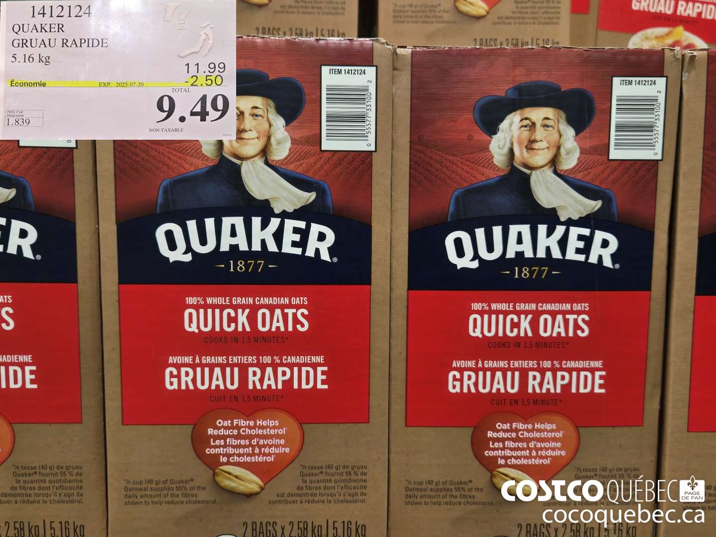 1412124 QUAKER GRUAU RAPIDE  ($2.50 INSTANT SAVINGS EXPIRES ON 2025-07-20) $9.49