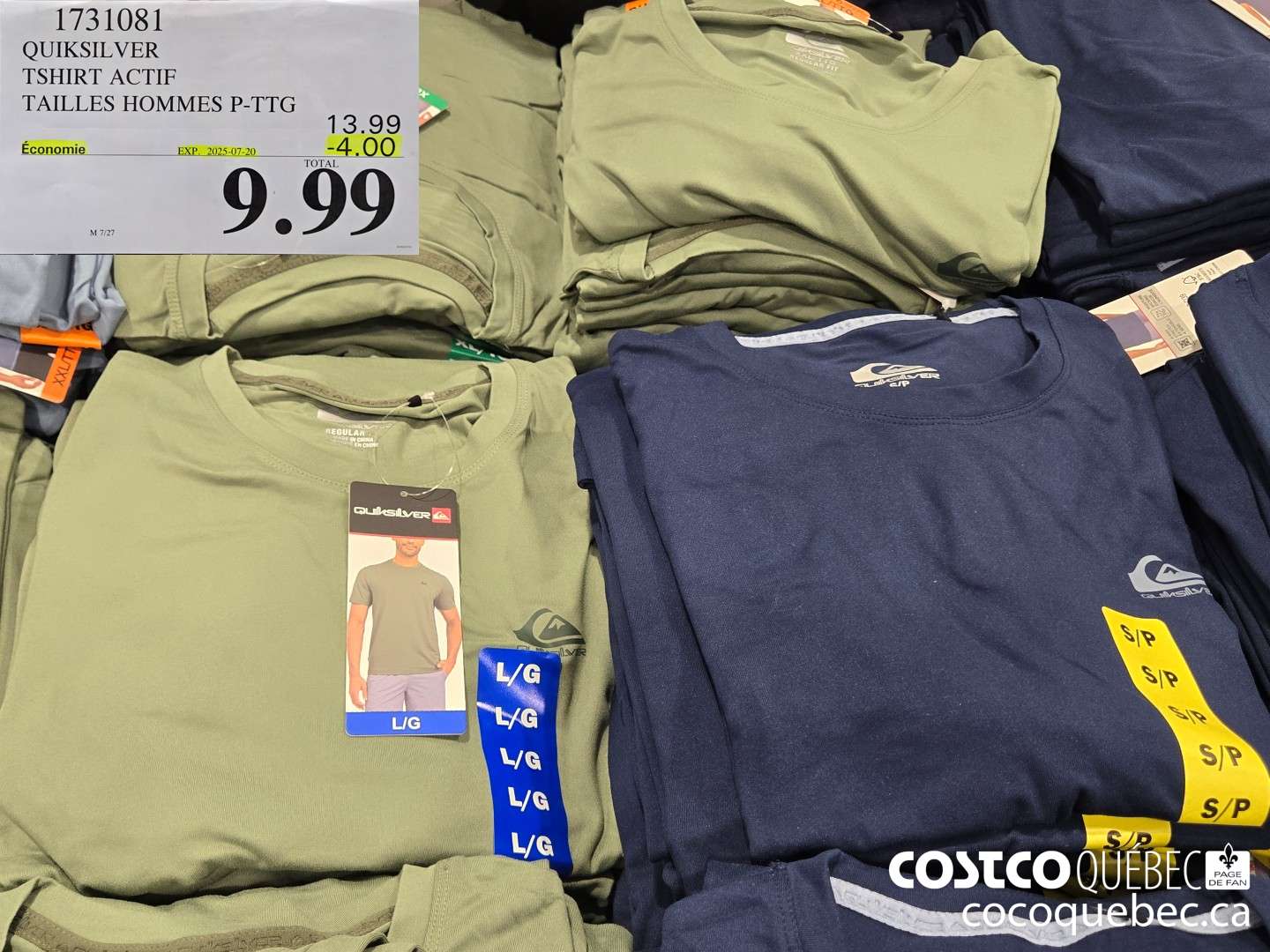 1731081 QUIKSILVER TSHIRT ACTIF TAILLES HOMMES P-TTG  ($4.00 INSTANT SAVINGS EXPIRES ON 2025-07-20) $9.99