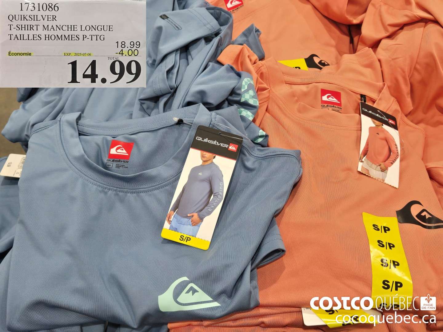 1731086 QUIKSILVER T-SHIRT MANCHE LONGUE TAILLES HOMMES P-TTG  ($4.00 INSTANT SAVINGS EXPIRES ON 2025-07-06) $14.99