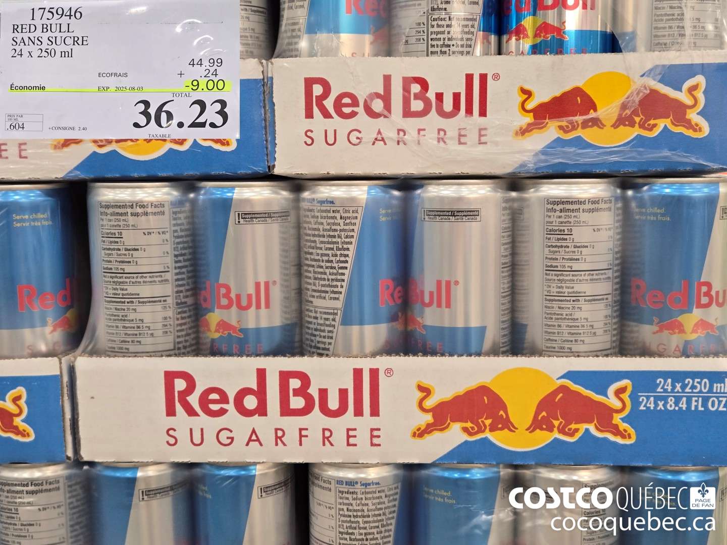 175946 RED BULL SANS SUCRE 24 x 250 mL ($9.00 INSTANT SAVINGS EXPIRES ON 2025-08-03) $36.23