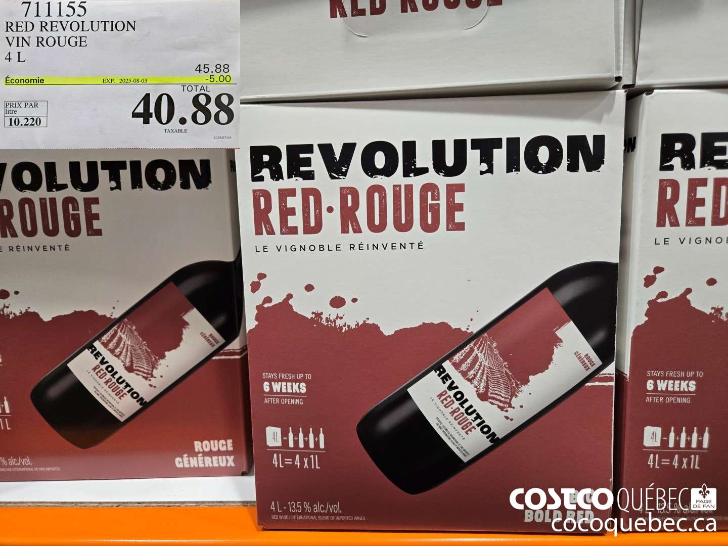 711155 REVOLUTION RED VIN ROUGE 4L  ($5.00 INSTANT SAVINGS EXPIRES ON 2025-08-03) $40.88