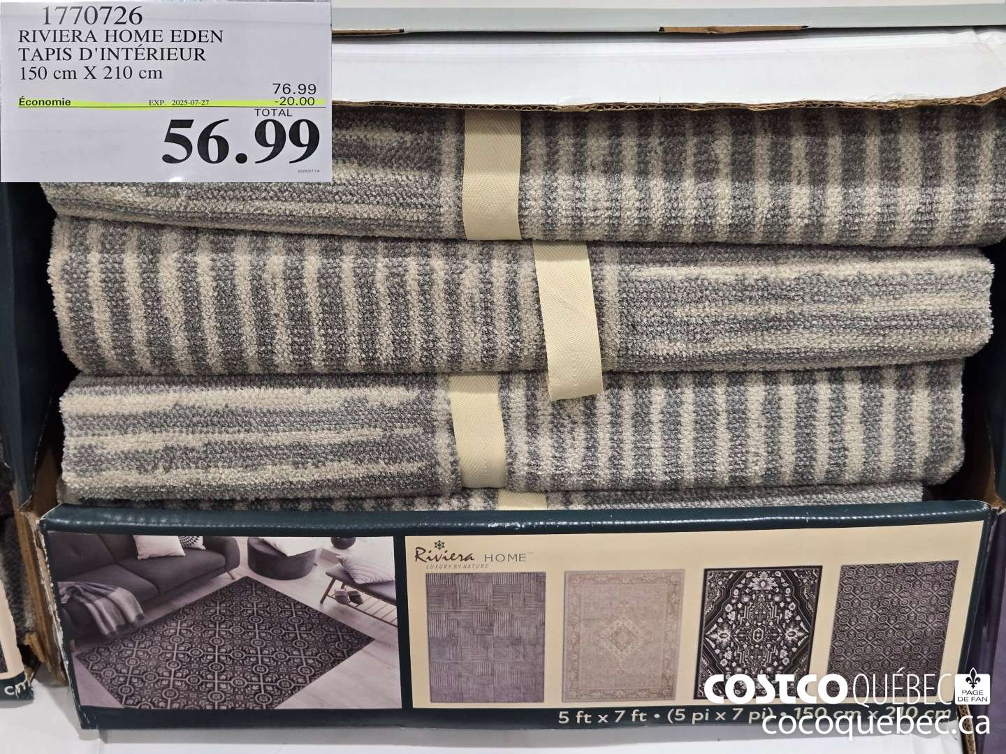 1770726 RIVIERA HOME EDEN TAPIS D'INTERIEUR 150 cm X 210 cm  ($20.00 INSTANT SAVINGS EXPIRES ON 2025-07-27) $56.99