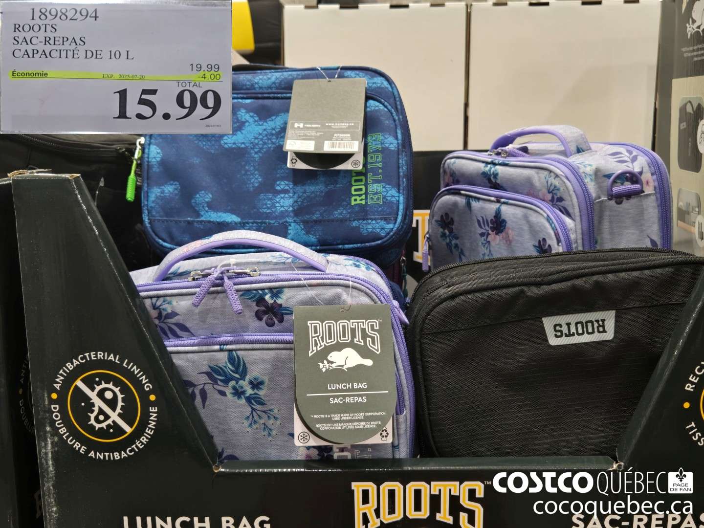 1898294 ROOTS SAC-REPAS CAPACITE DE 10 L 15.6  ($4.00 INSTANT SAVINGS EXPIRES ON 2025-07-20) $15.99