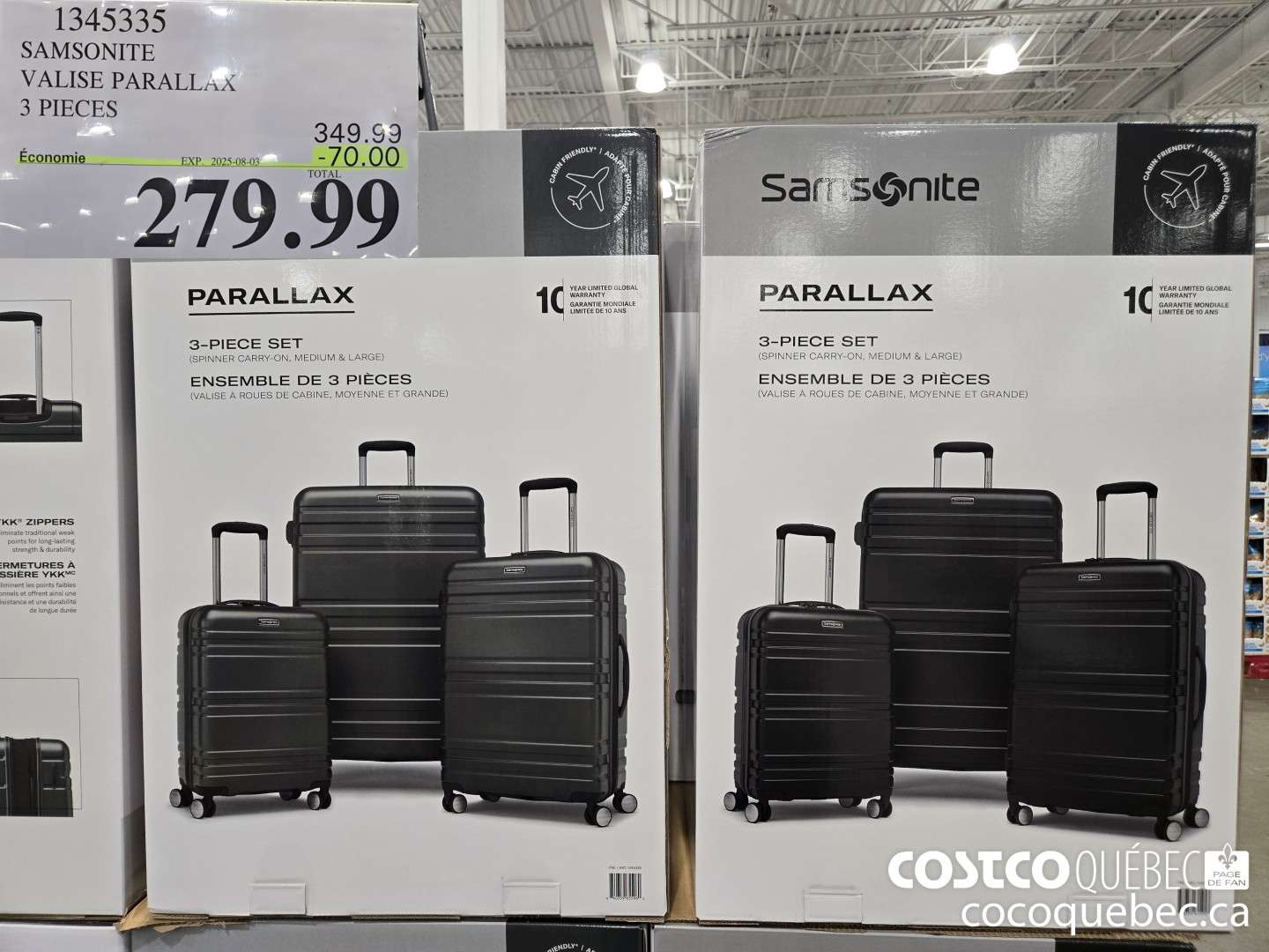 1345335 SAMSONITE VALISE PARALLAX 3 PIECES  (EXPIRES ON 2025-08-03) $279.99