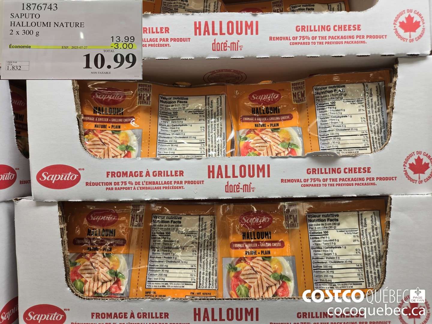 1876743 SAPUTO HALLOUMI NATURE 2 x 300 g  ($3.00 INSTANT SAVINGS EXPIRES ON 2025-07-27) $10.99