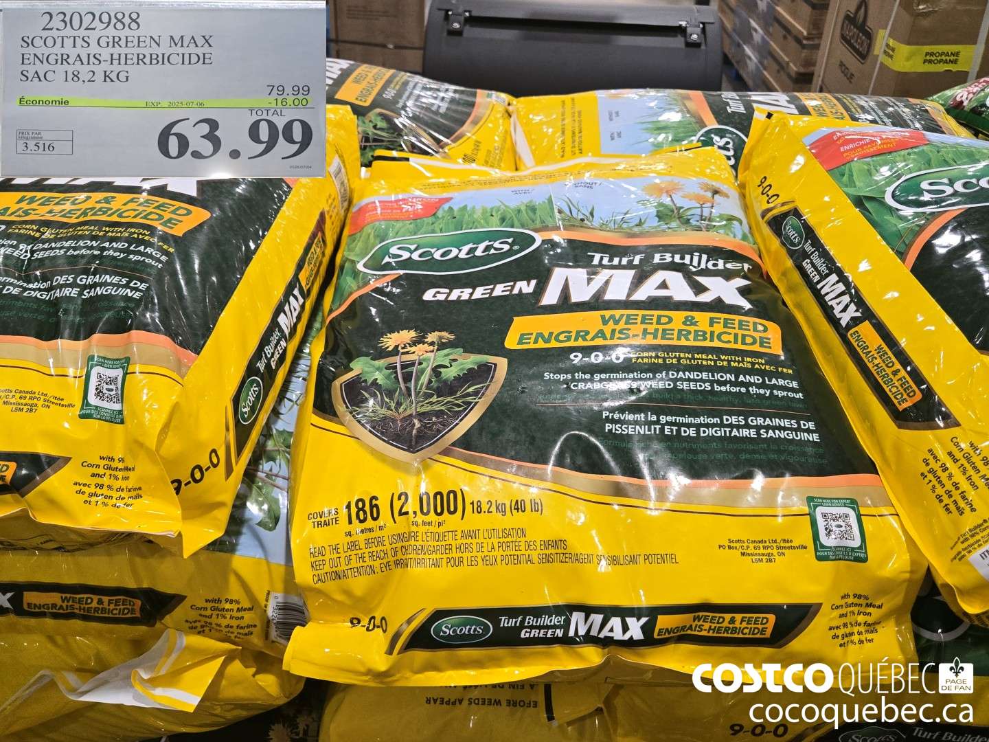 2302988 SCOTTS GREEN MAX ENGRAIS-HERBICIDE SAC 18,2 KG  ($16.00 INSTANT SAVINGS EXPIRES ON 2025-07-06) $63.99