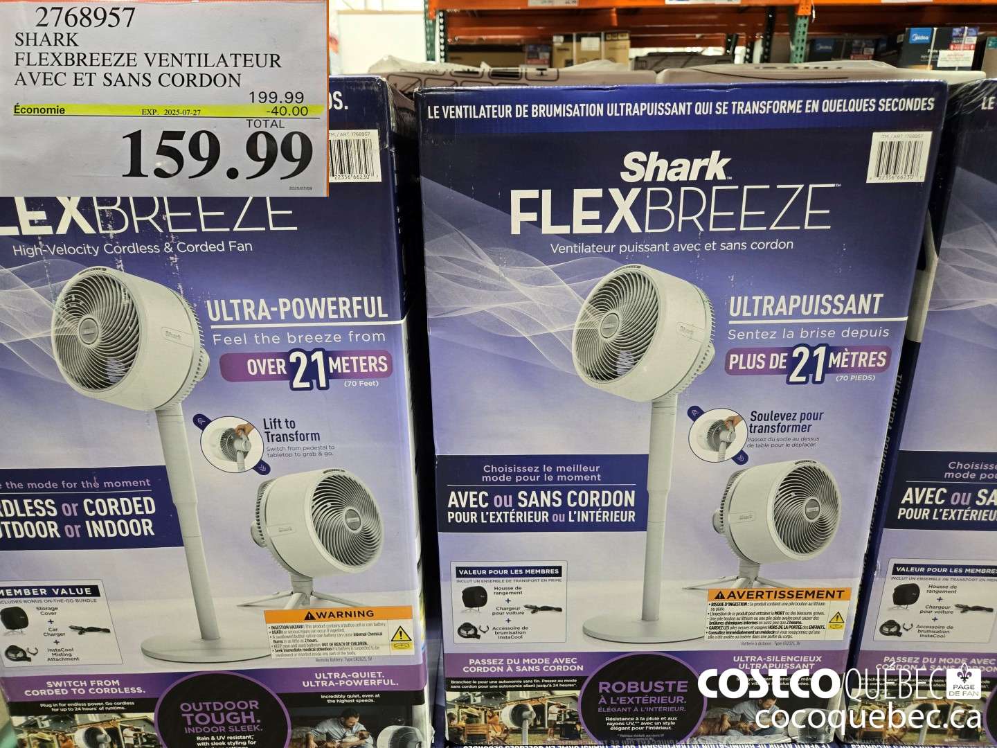 2768957 SHARK FLEXBREEZE VENTILATEUR AVEC ET SANS CORDON  ($40.00 INSTANT SAVINGS EXPIRES ON 2025-07-27) $159.99