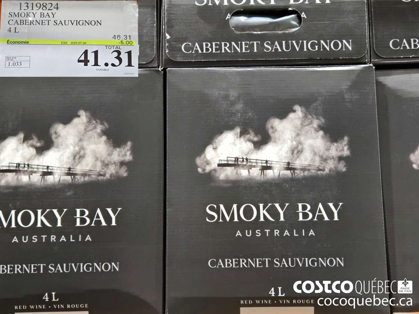 1319824 SMOKY BAY CABERNET SAUVIGNON 4L ($5.00 INSTANT SAVINGS EXPIRES ON 2025-07-20) $41.31