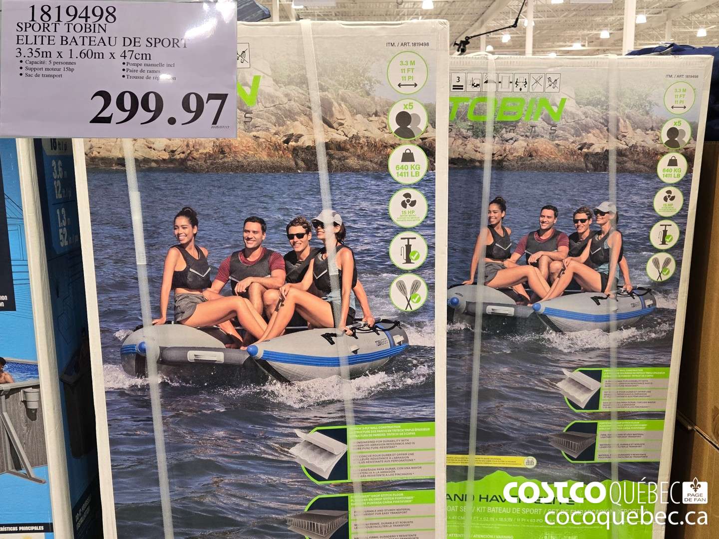 1819498 SPORT TOBIN ELITE BATEAU DE SPORT 3. 35m x I. 60m x 47cm  $299.97