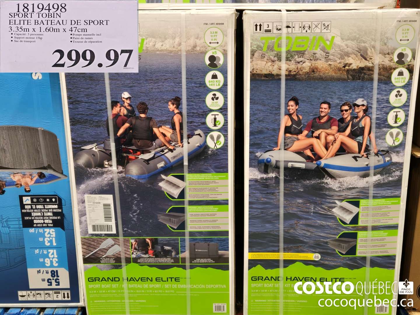 1819498 SPORT TOBIN ELITE BATEAU DE SPORT 3.35m x I. 60m x 47cm  $299.97