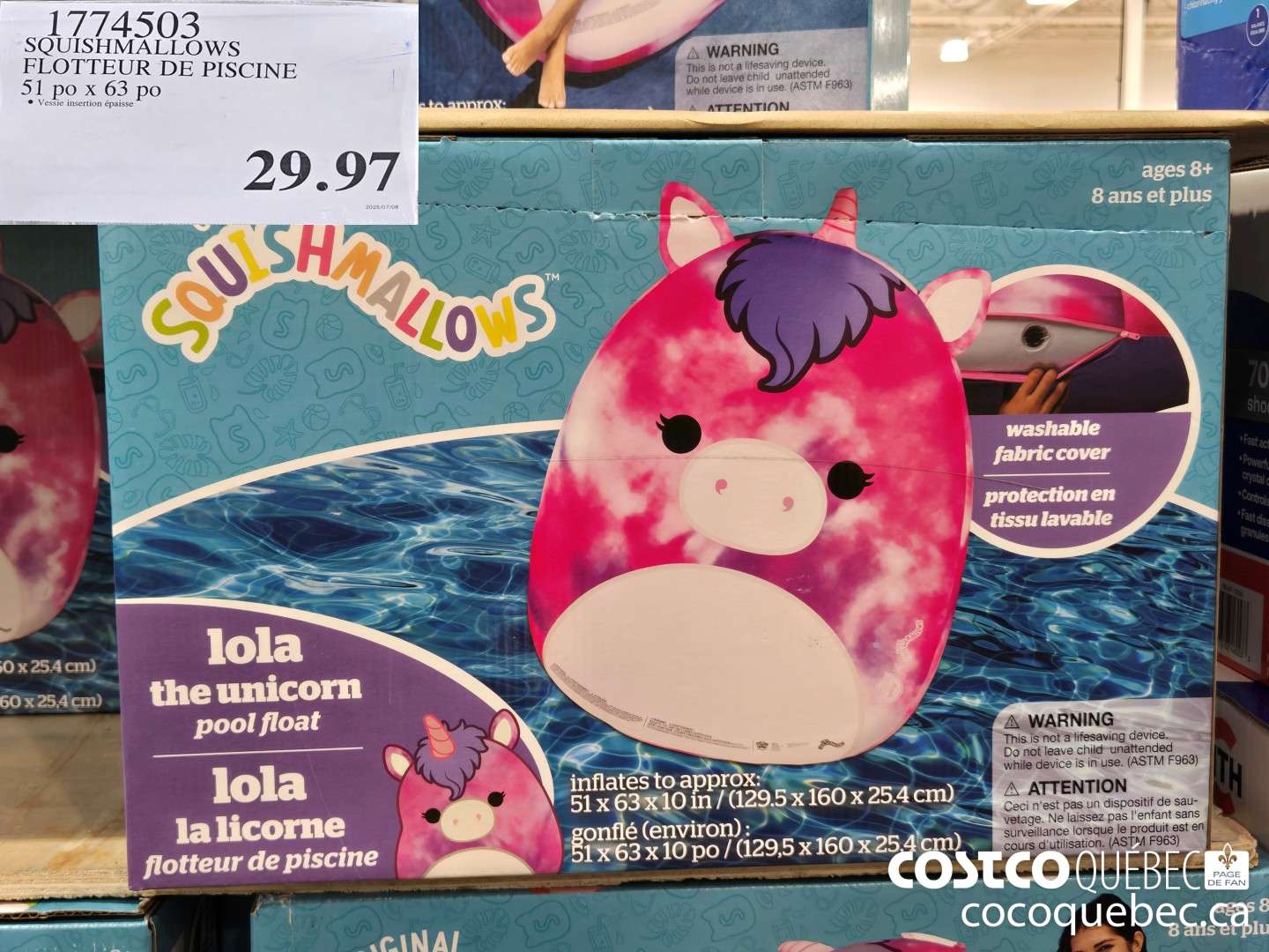1774503 SQUISHMALLOWS FLOTTEUR DE PISCINE 51 po x 63 po  $29.97