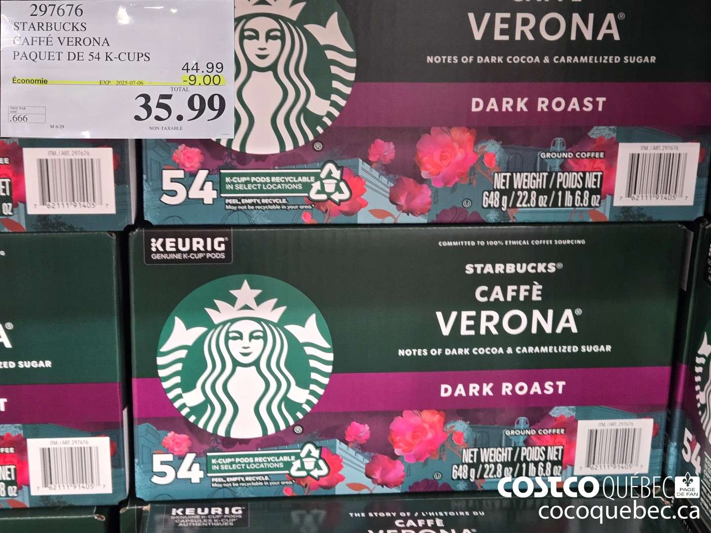297676 STARBUCKS CAFFE VERONA PAQUET DE 54 K-CUPS  ($9.00 INSTANT SAVINGS EXPIRES ON 2025-07-06) $35.99