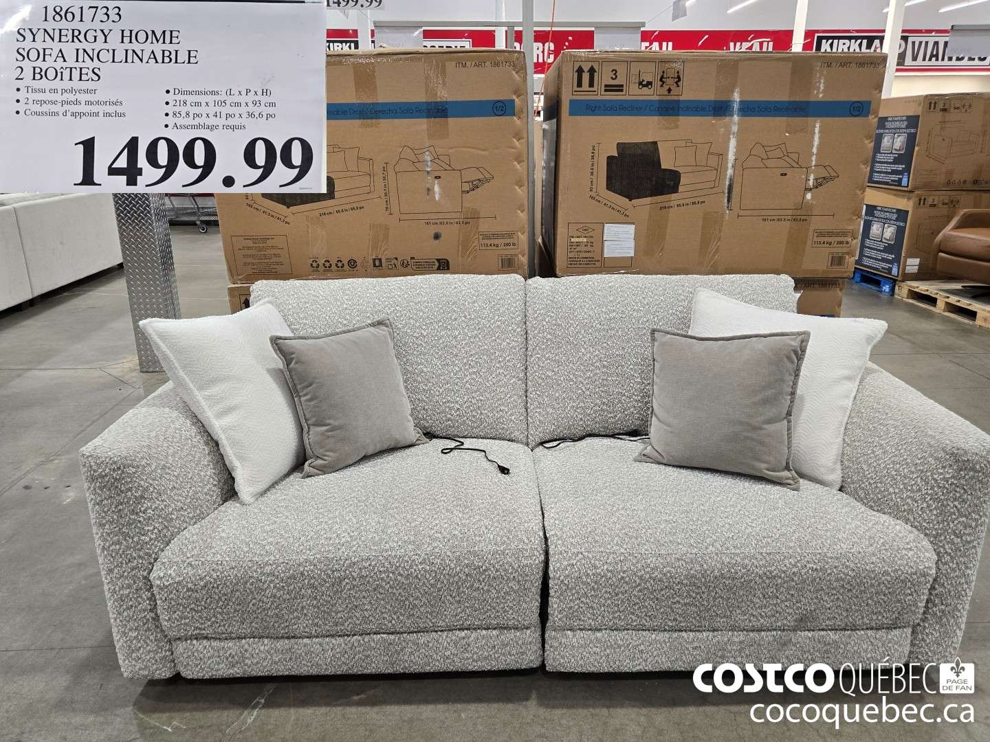 1861733 SYNERGY HOME SOFA INCLINABLE 2 BOITES  $1499.99