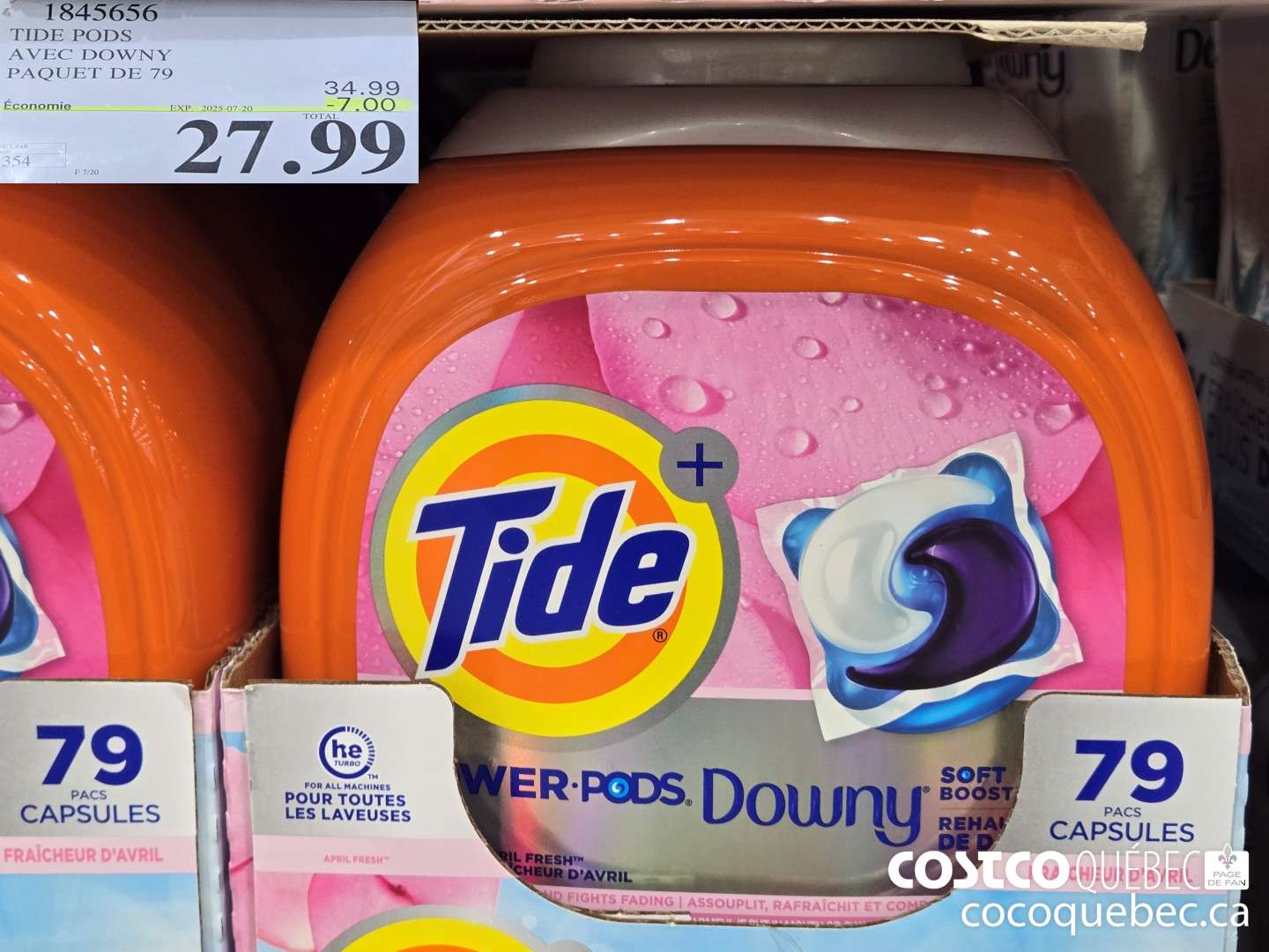 1845656 TIDE PODS AVEC DOWNY PAQUET DE 79  ($7.00 INSTANT SAVINGS EXPIRES ON 2025-07-20) $27.99