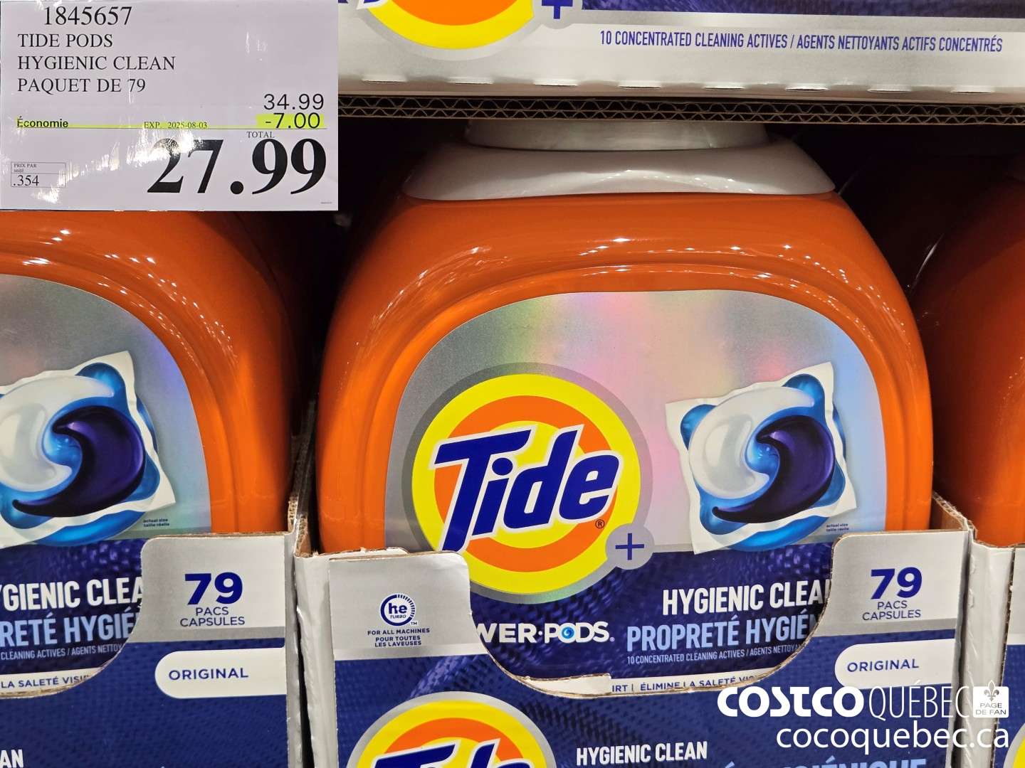 1845657 TIDE PODS HYGIENIC CLEAN PAQUET DE 79  ($7.00 INSTANT SAVINGS EXPIRES ON 2025-08-03) $27.99