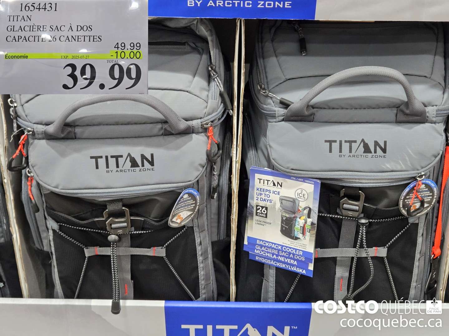 1654431 TITAN GLACIERE SAC A DOS CAPACITE 26 CANETTES  ($10.00 INSTANT SAVINGS EXPIRES ON 2025-07-27) $49.99