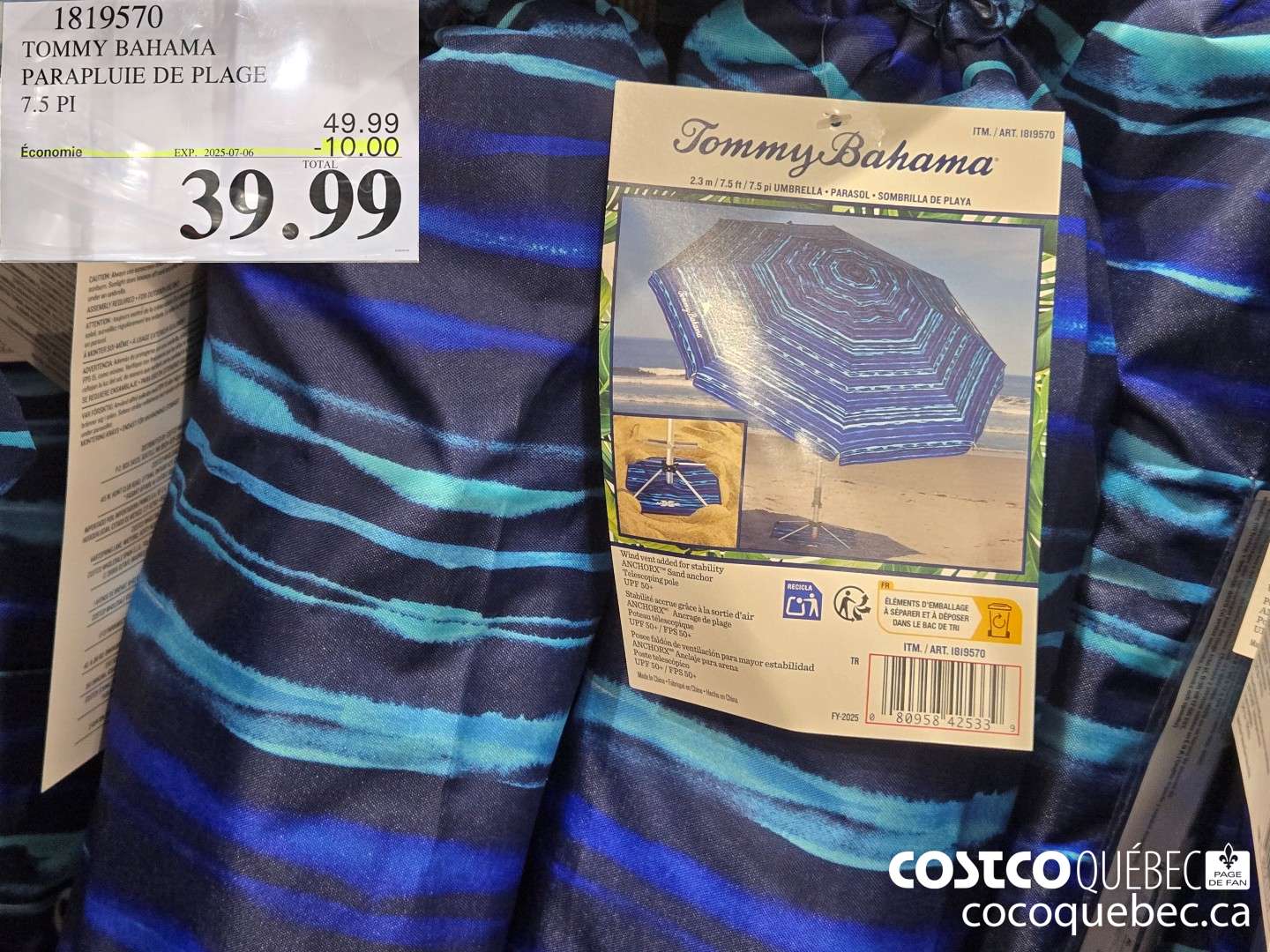 1819570 TOMMY BAHAMA PARAPLUIE DE PLAGE  ($10.00 INSTANT SAVINGS EXPIRES ON 2025-07-06) $39.99