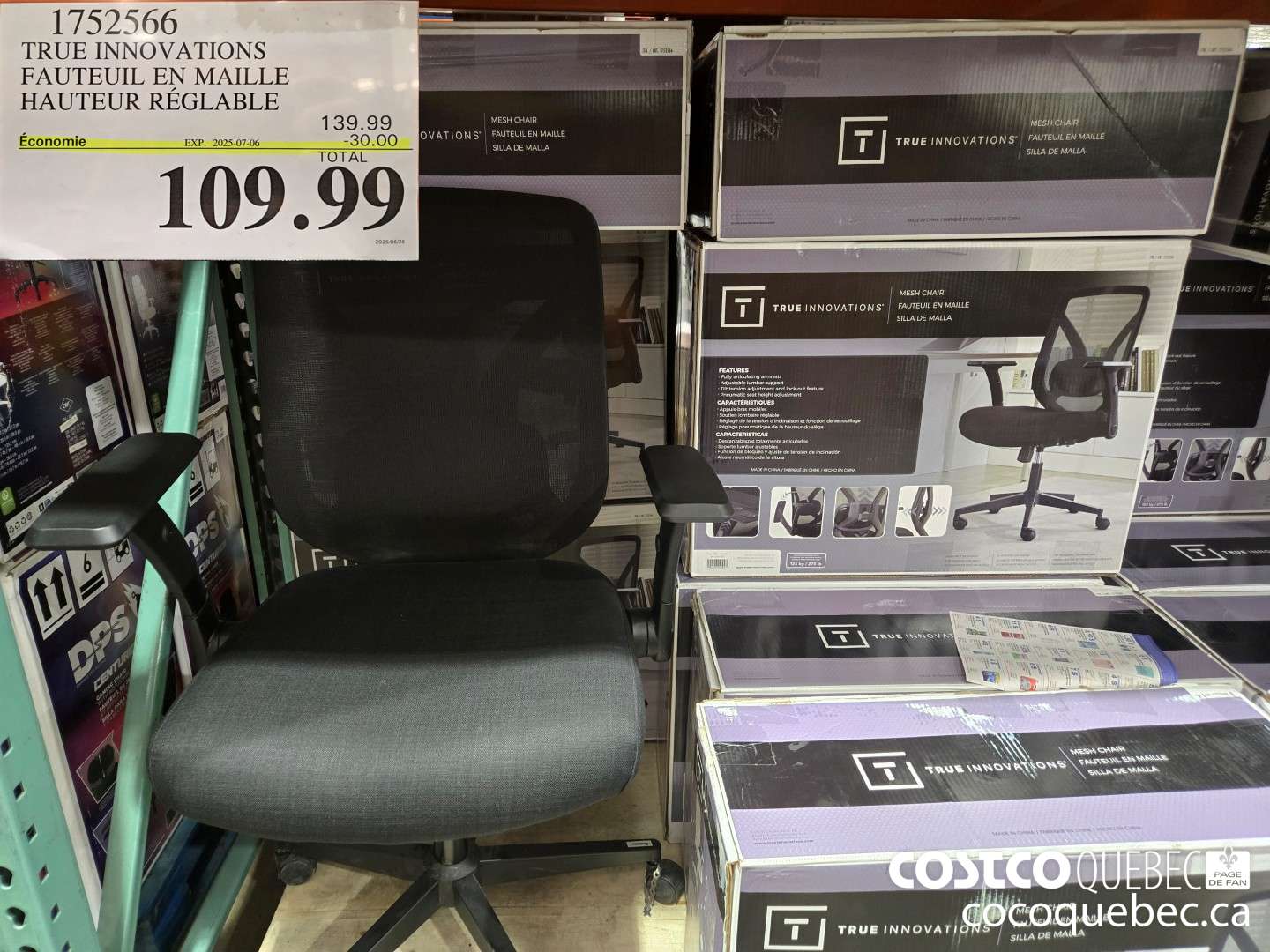 1752566 TRUE INNOVATIONS FAUTEUIL EN MAILLE HAUTEUR REGLABLE ($30.00 INSTANT SAVINGS EXPIRES ON 2025-07-06) $109.99