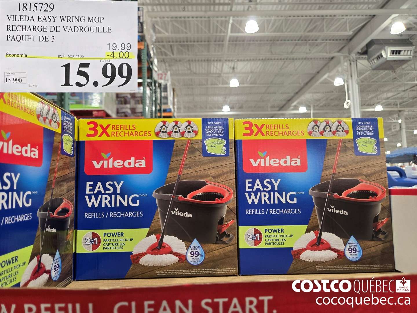 1815729 VILEDA EASY WRING MOP RECHARGE DE VADROUILLE PAQUET DE 3  ($4.00 INSTANT SAVINGS EXPIRES ON 2025-07-20) $15.99