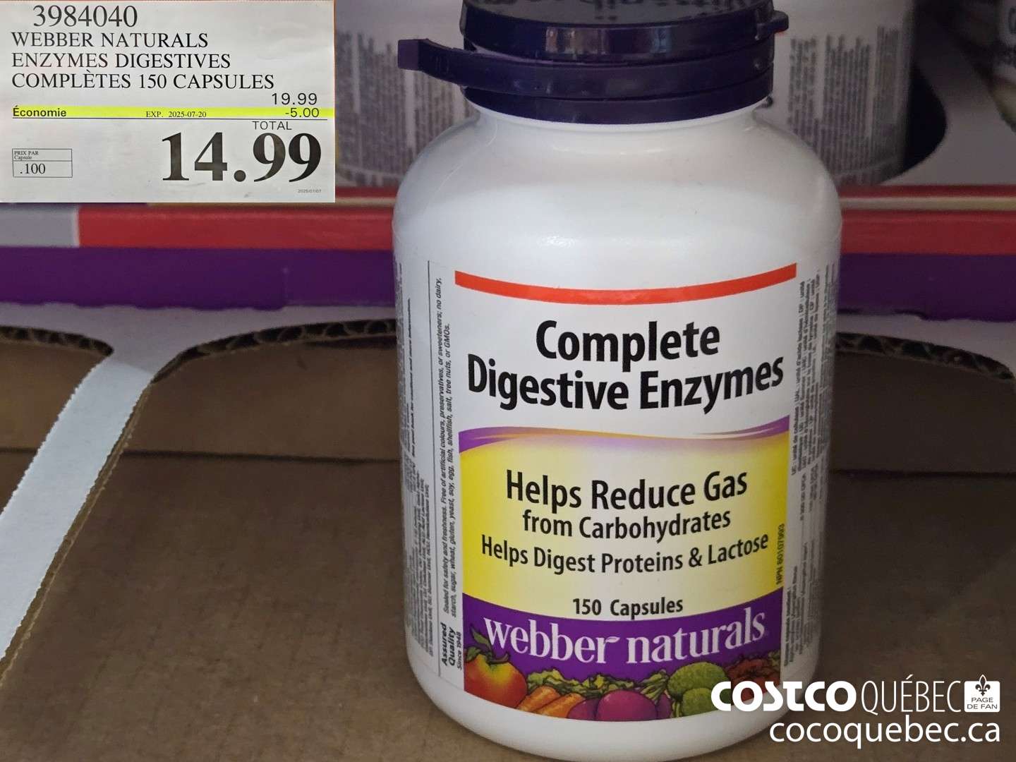 3984040 WEBBER NATURALS ENZYMES DIGESTIVES COMPLETES 150 CAPSULE  ($5.00 INSTANT SAVINGS EXPIRES ON 2025-07-20) $14.99