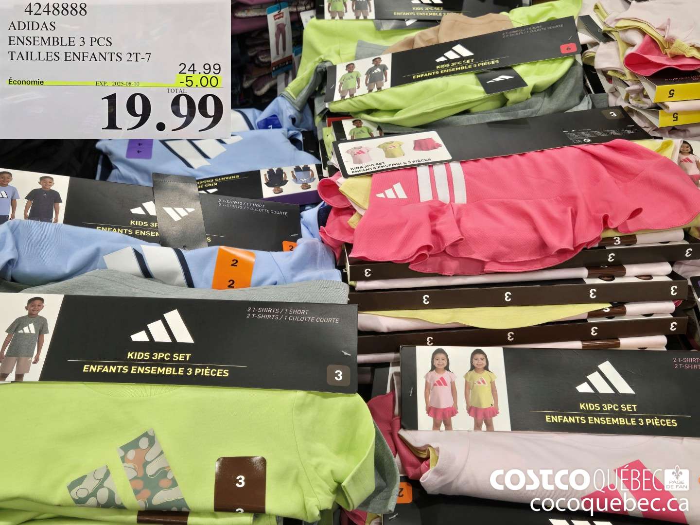 4248888 ADIDAS ENSEMBLE 3 PCS TAILLES ENFANTS 2T-7  ($5.00 INSTANT SAVINGS EXPIRES ON 2025-08-10) $19.99