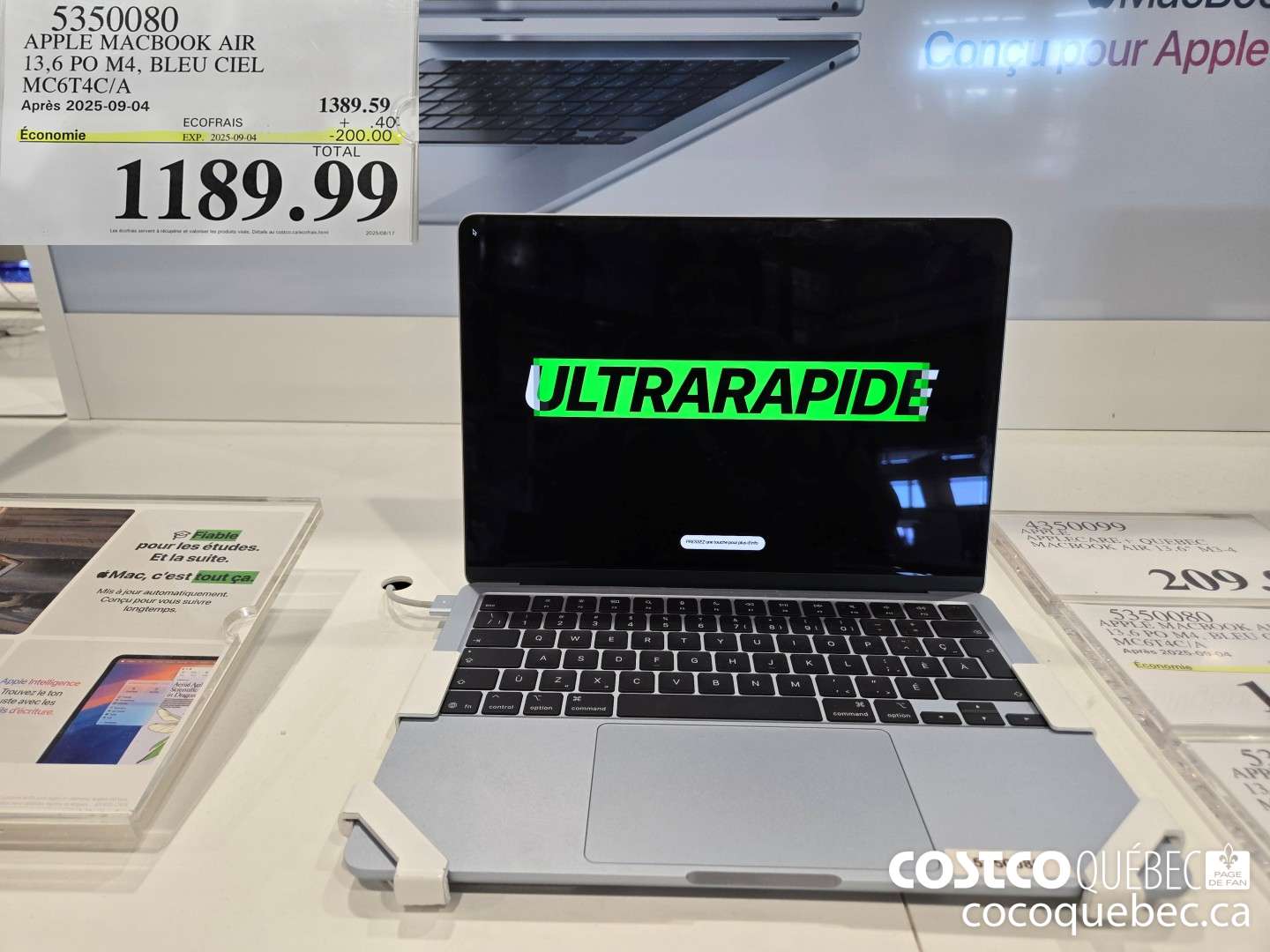 5350080 APPLE MACBOOK AIR 13,6 PO M4, BLEU CIEL MCO6T4C/A  ($200.00 INSTANT SAVINGS EXPIRES ON 2025-09-04) $1189.99