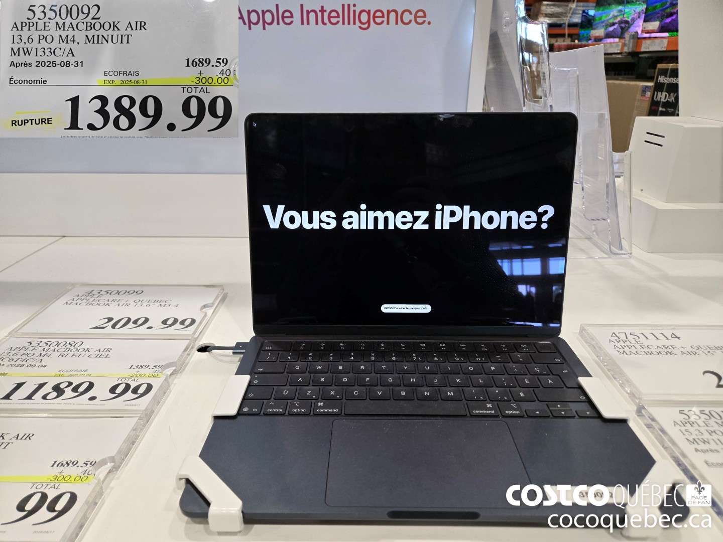 5350092 APPLE MACBOOK AIR 13,6 PO M4, MINUIT  ($300.00 INSTANT SAVINGS EXPIRES ON 2025-08-31) $1389.99