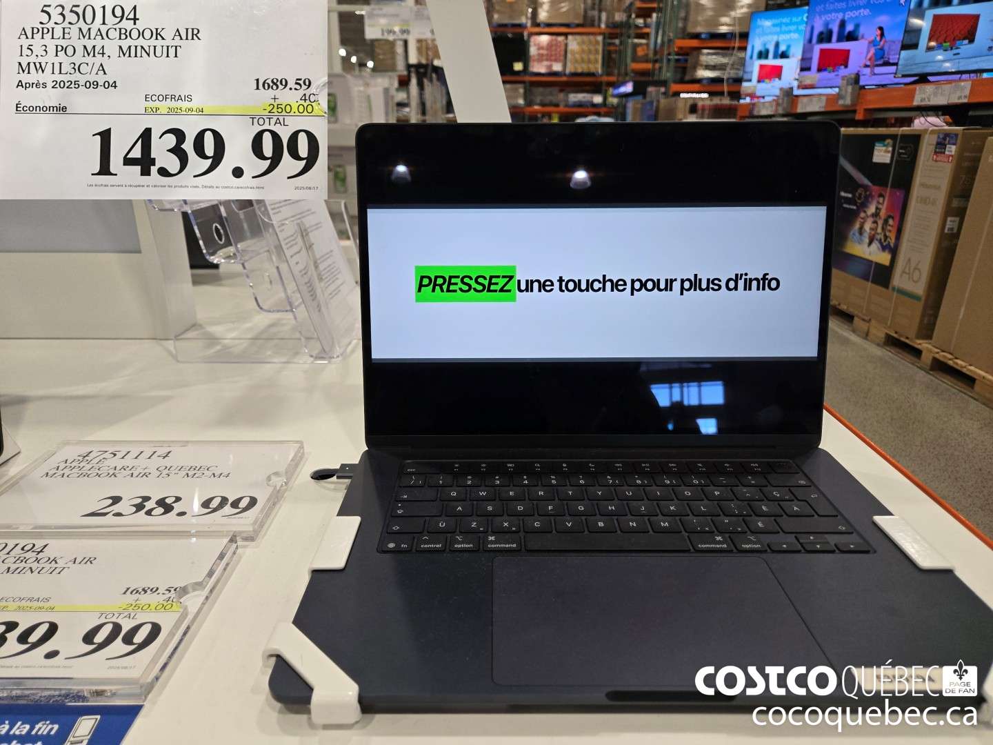 5350194 APPLE MACBOOK AIR 15,3 PO M4, MINUIT  ($250.00 INSTANT SAVINGS EXPIRES ON 2025-09-04) $1439.99