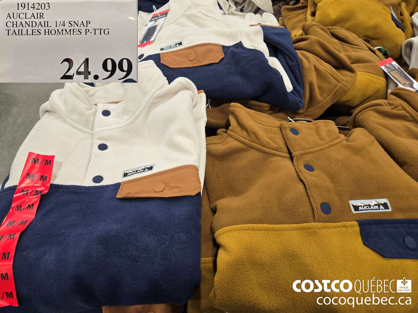 1914203 AUCLAIR CHANDAIL 1/4 SNAP TAILLES HOMMES P-TTG  $24.99