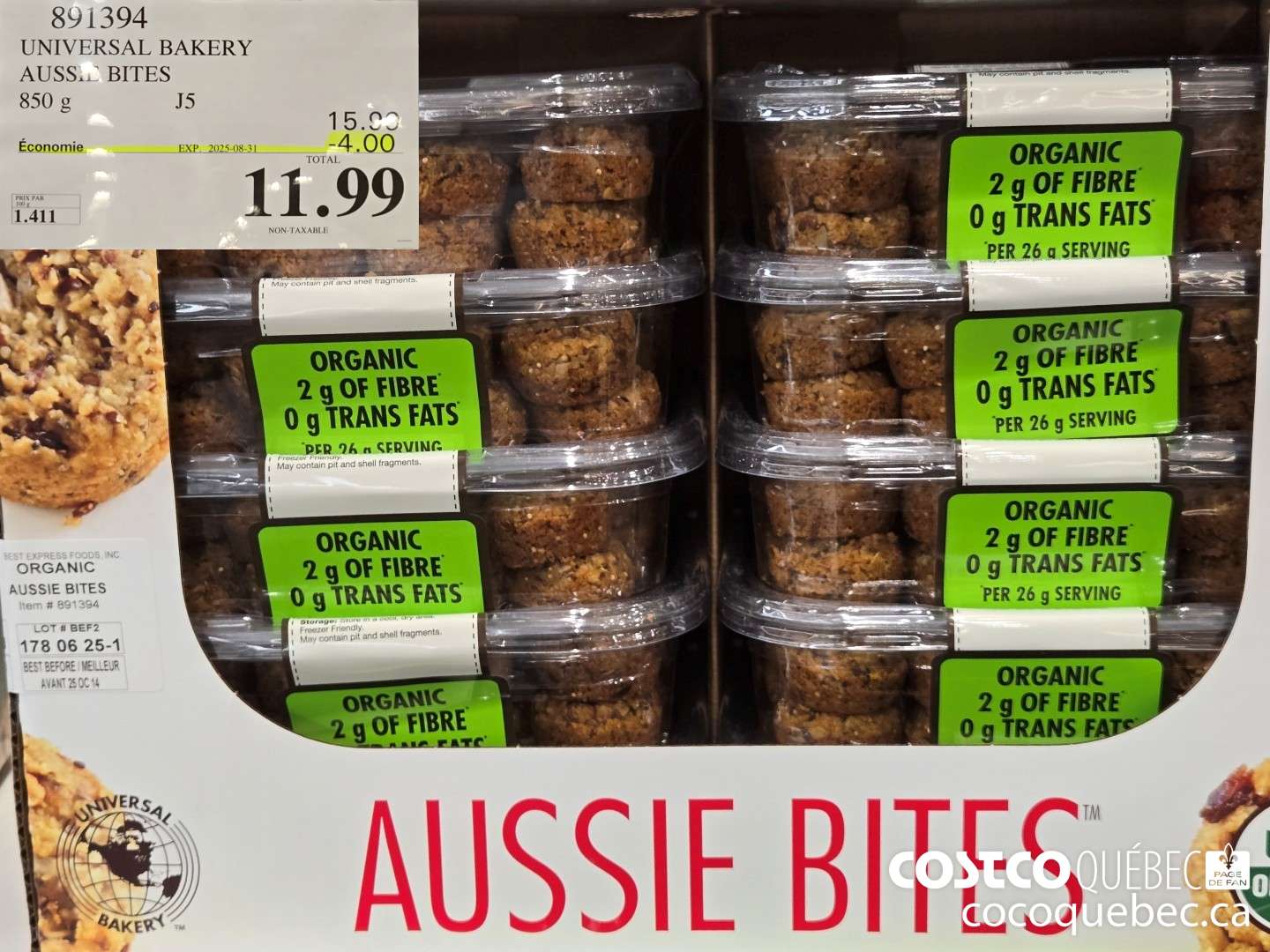 891394 AUSSIE BITES 850 G biologique  ($4.00 INSTANT SAVINGS EXPIRES ON 2025-08-31) $11.99