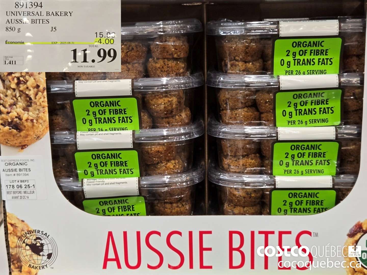 891394 AUSSIE BITES 850 G biologique  ($4.00 INSTANT SAVINGS EXPIRES ON 2025-08-31) $11.99