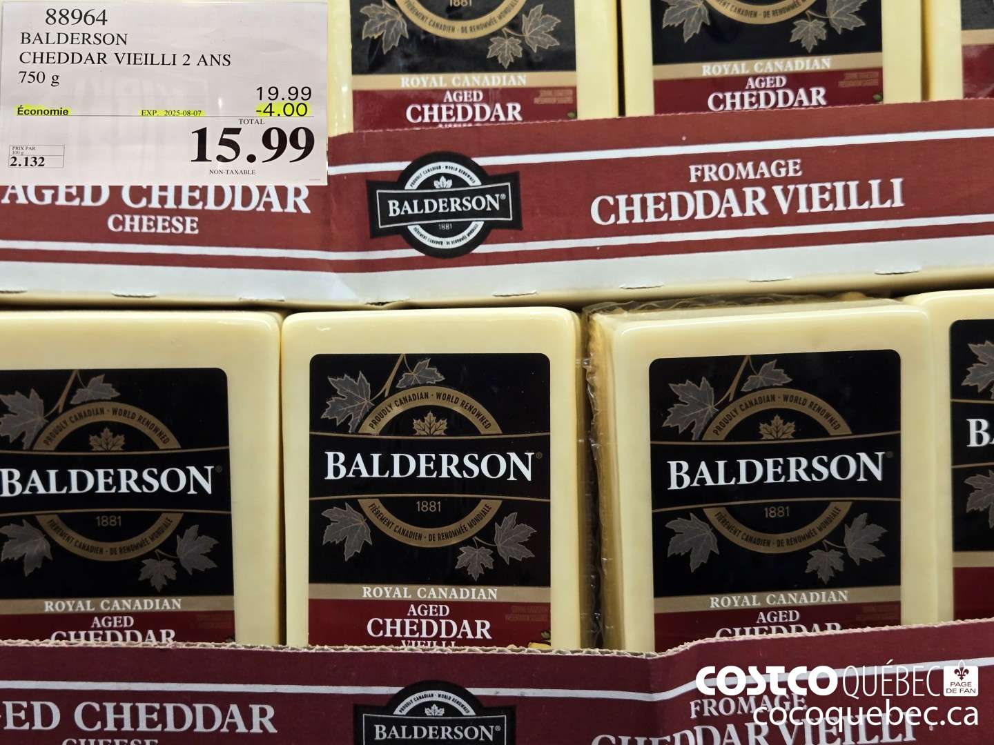 838964 BALDERSON CHEDDAR VIEILLI 2 ANS 750 g ($4.00 INSTANT SAVINGS EXPIRES ON 2025-08-07) $15.99