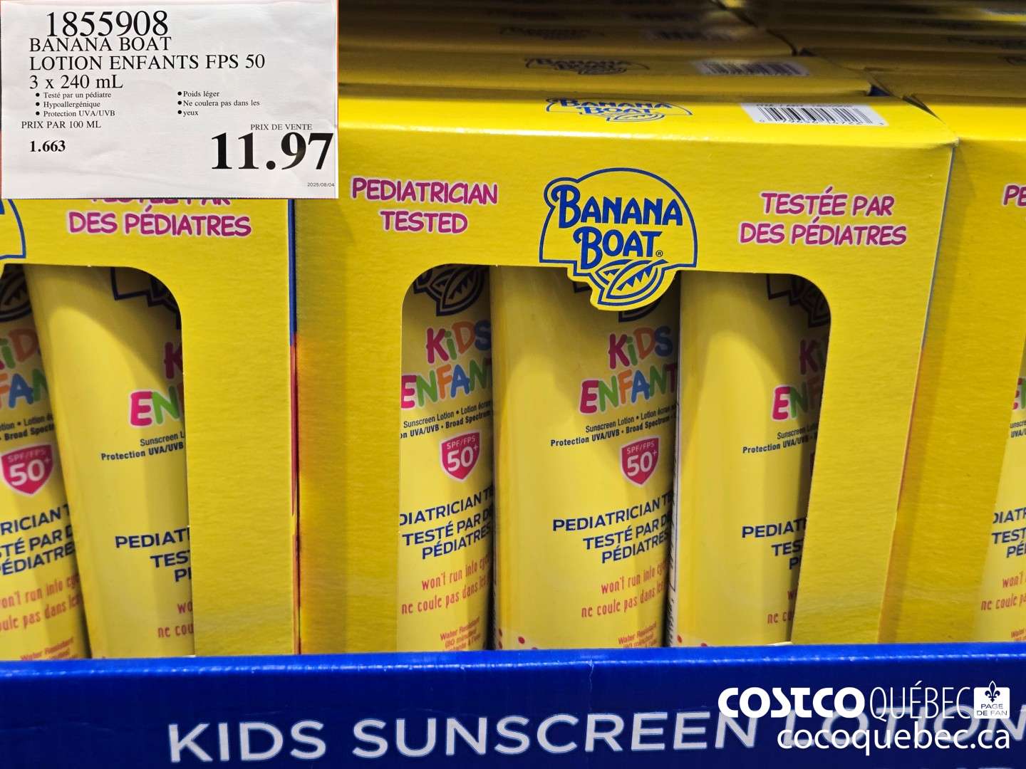 1855908 BANANA BOAT LOTION ENFANTS FPS 50 3 x 240 mL  $11.97