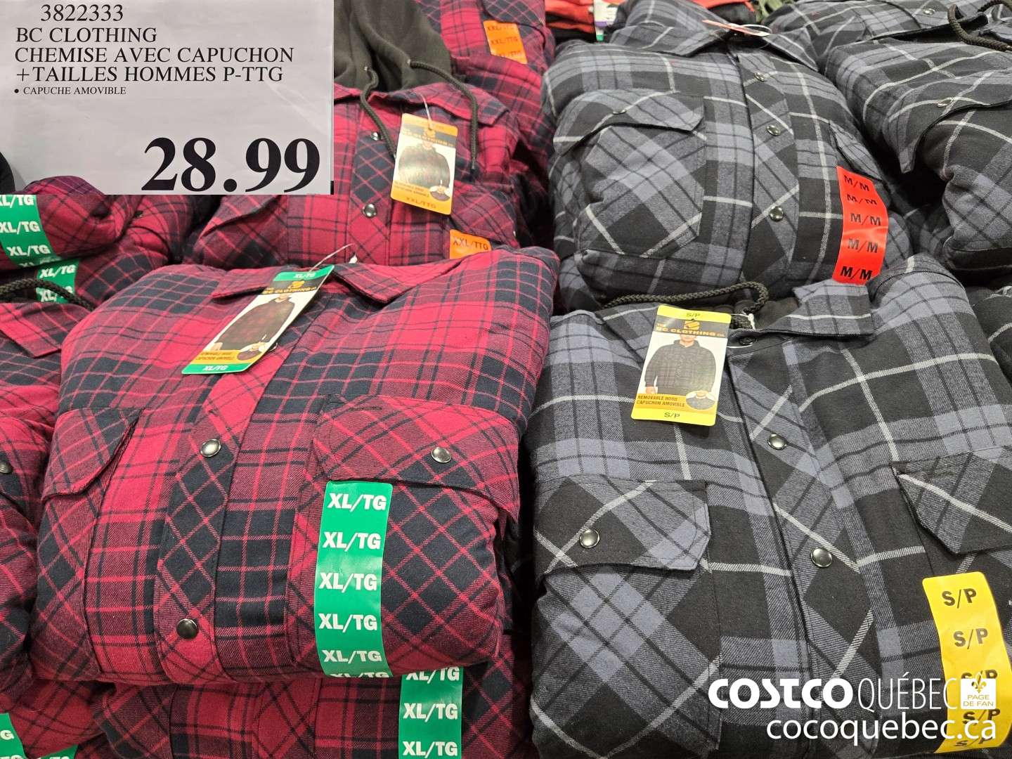 3822333 BC CLOTHING CHEMISE AVEC CAPUCHON +TAILLES HOMMES P-TTG  $28.99