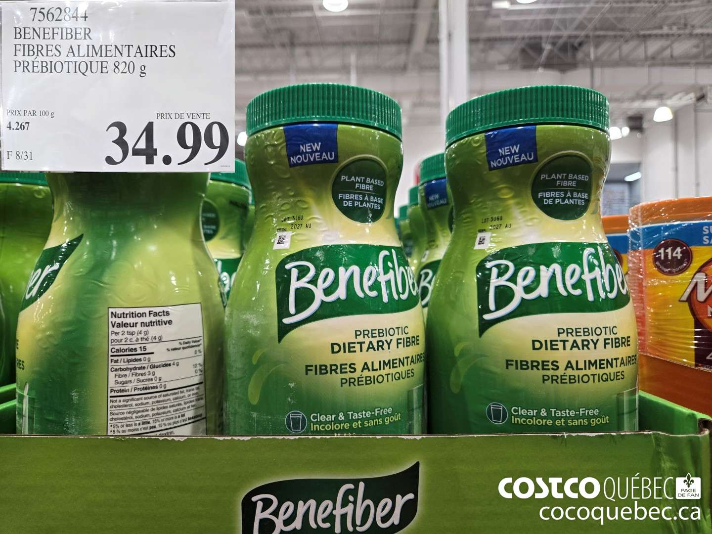 7562844 BENEFIBER FIBRES ALIMENTAIRES PREBIOTIQUE 820 g  $34.99